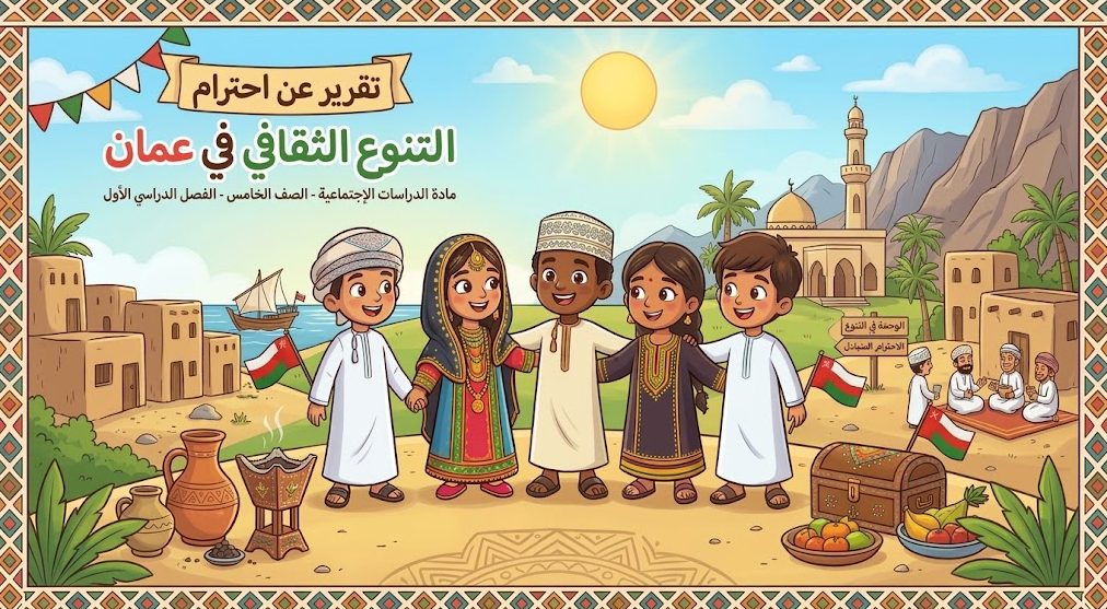 تقرير عن احترام التنوع الثقافي في عُمان لمادة الدراسات الاجتماعية للصف الخامس الفصل الدراسي الاول المنهج العماني
